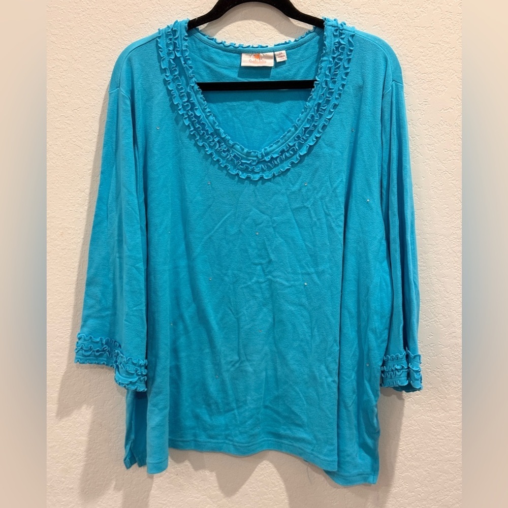 Quacker Factory Turquoise Tunic with Ruffle Trim